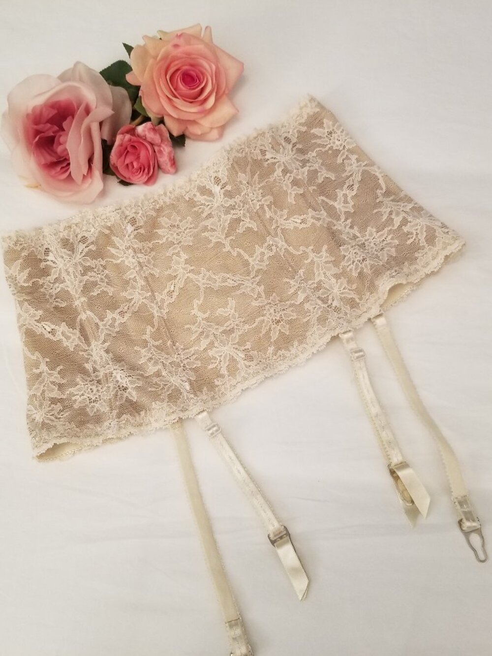 Vintage Style Felina Cream Lace Suspender Garter Belt Romantic Lace Lingerie